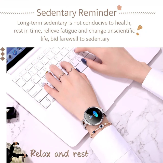Alt view image 5 of 7 - Silver Smart Watch for WomenLadies Smart Bracelet with Diamonds Stainless Steel Wristband, Elegant Fitness Tracker Pedometer Calorie Sleep Tracking Full Touchscreen for iOS Android Phones