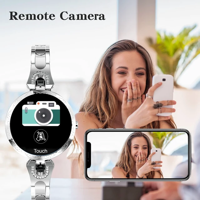 Alt view image 3 of 7 - Silver Smart Watch for WomenLadies Smart Bracelet with Diamonds Stainless Steel Wristband, Elegant Fitness Tracker Pedometer Calorie Sleep Tracking Full Touchscreen for iOS Android Phones