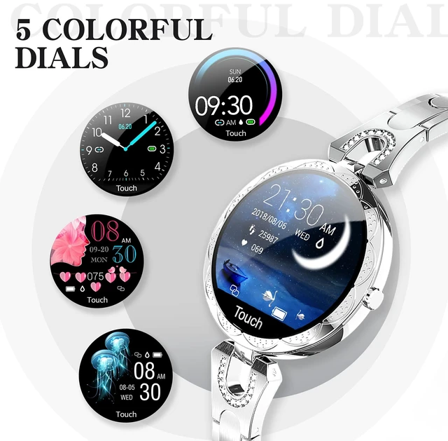 Alt view image 4 of 7 - Silver Smart Watch for WomenLadies Smart Bracelet with Diamonds Stainless Steel Wristband, Elegant Fitness Tracker Pedometer Calorie Sleep Tracking Full Touchscreen for iOS Android Phones