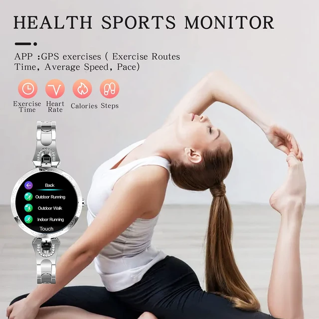 Alt view image 6 of 7 - Silver Smart Watch for WomenLadies Smart Bracelet with Diamonds Stainless Steel Wristband, Elegant Fitness Tracker Pedometer Calorie Sleep Tracking Full Touchscreen for iOS Android Phones