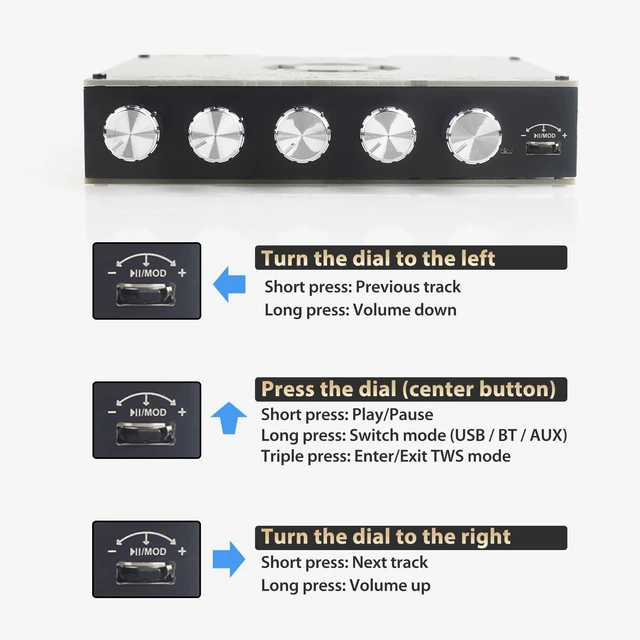 Alt view image 5 of 7 - ZK-AS21 2nd Gen 2.1 Channel Bluetooth Power Amplifier Board with TWS, 220W×2 + 350W, TPA3255 Chip, Vehicle Amp with Bluetooth/AUX/USB Inputs