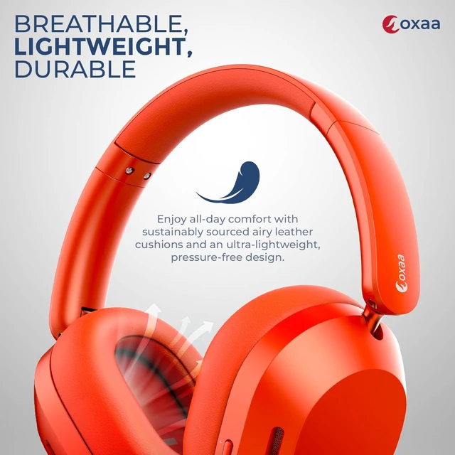 Alt view image 4 of 7 - Headphones Wireless Headset with Deep Bass, 43dB Active Noise Cancelling Headphones for Adults, Wireless Headphones with 70H Battery, Fast Charging, Low-Latency Audio, Over-Ear Design (Orange)