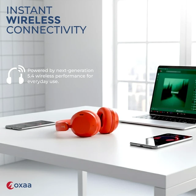 Alt view image 7 of 7 - Headphones Wireless Headset with Deep Bass, 43dB Active Noise Cancelling Headphones for Adults, Wireless Headphones with 70H Battery, Fast Charging, Low-Latency Audio, Over-Ear Design (Orange)