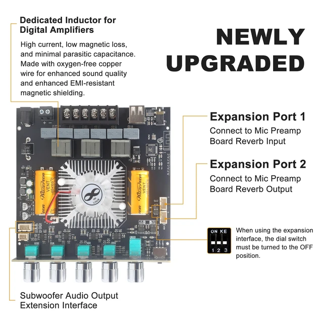 Alt view image 7 of 7 - ZK-AS21 2nd Gen 2.1 Channel Bluetooth Power Amplifier Board with TWS, 220W×2 + 350W, TPA3255 Chip, Vehicle Amp with Bluetooth/AUX/USB Inputs
