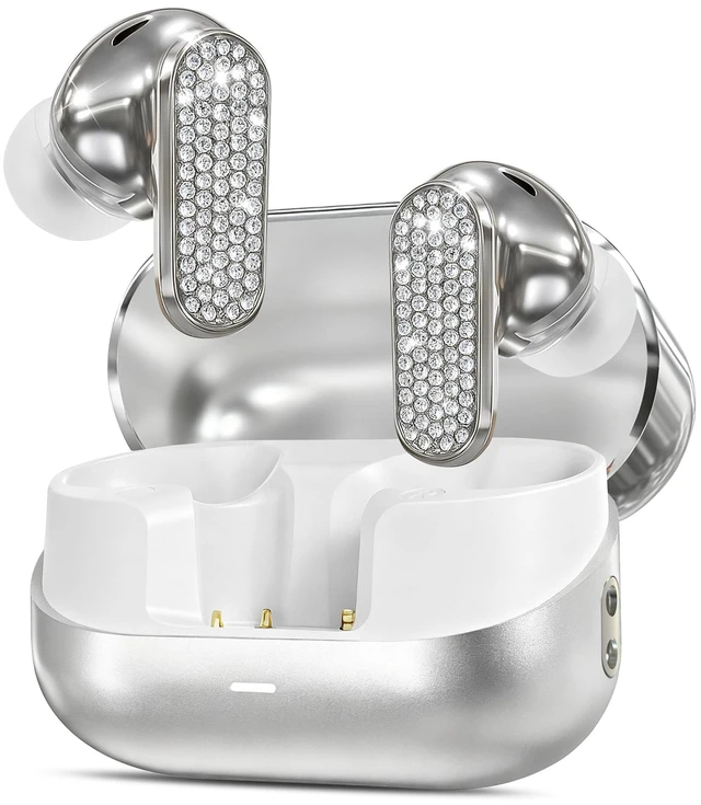 Main image of Jewelry Wireless Headphones for Women, Luxury Bluetooth Earbuds with Active Noise Cancellation Bluetooth 5.4 in-Ear Fashion Earring Long Battery Life Gift for Wife Girlfriend (Silver-new)