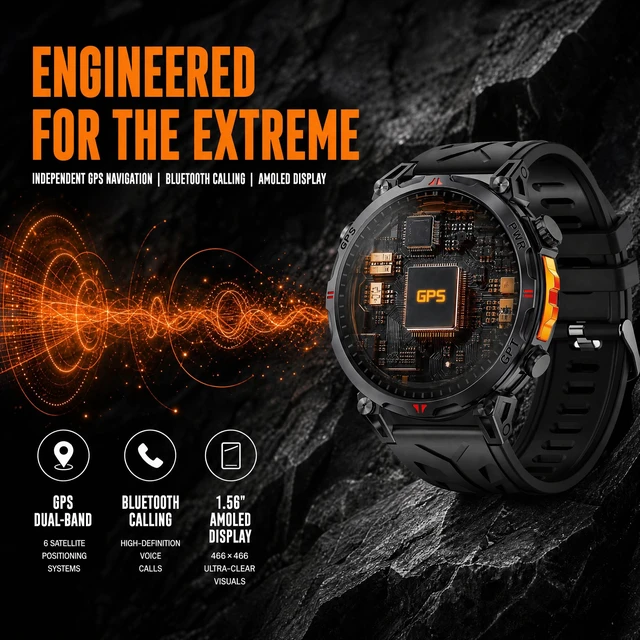 Alt view image 2 of 7 - GPS Military Smart Watches for Men, 1.56" AMOLED Screen Bluetooth Call, Smartwatch for Android Phones and iPhone, 100+ Sport Modes, 3ATM Waterproof Smart Watch with Compass