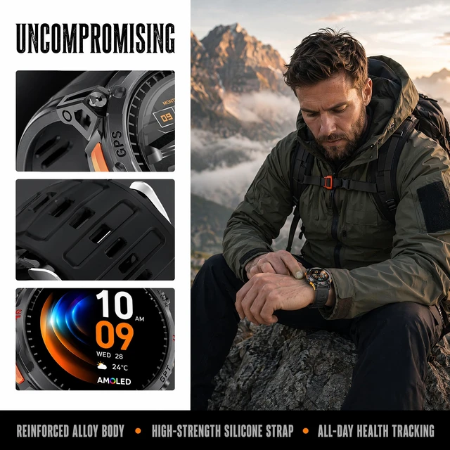 Alt view image 5 of 7 - GPS Military Smart Watches for Men, 1.56" AMOLED Screen Bluetooth Call, Smartwatch for Android Phones and iPhone, 100+ Sport Modes, 3ATM Waterproof Smart Watch with Compass