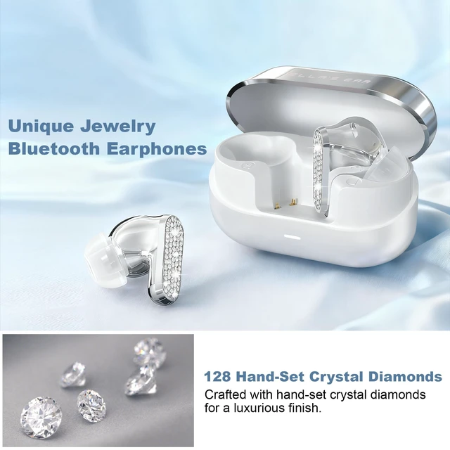 Alt view image 2 of 7 - Jewelry Wireless Headphones for Women, Luxury Bluetooth Earbuds with Active Noise Cancellation Bluetooth 5.4 in-Ear Fashion Earring Long Battery Life Gift for Wife Girlfriend (Silver-new)