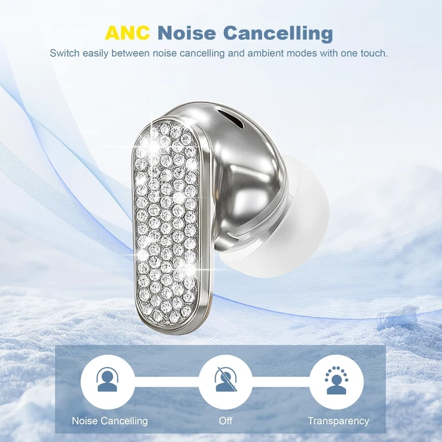 Alt view image 4 of 7 - Jewelry Wireless Headphones for Women, Luxury Bluetooth Earbuds with Active Noise Cancellation Bluetooth 5.4 in-Ear Fashion Earring Long Battery Life Gift for Wife Girlfriend (Silver-new)