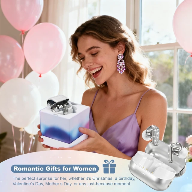 Alt view image 5 of 7 - Jewelry Wireless Headphones for Women, Luxury Bluetooth Earbuds with Active Noise Cancellation Bluetooth 5.4 in-Ear Fashion Earring Long Battery Life Gift for Wife Girlfriend (Silver-new)