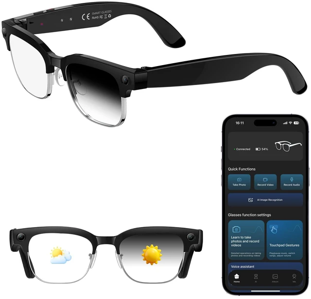 Main image of AI Smart Glasses with 8MP Camera 1080P HD Video & 4K Photo, Audio Recording Sunglasses with Real Time AI Translation, Open-Ear Audio, Voice Assistant, 290mAh Bluetooth Glasses for Men & Women