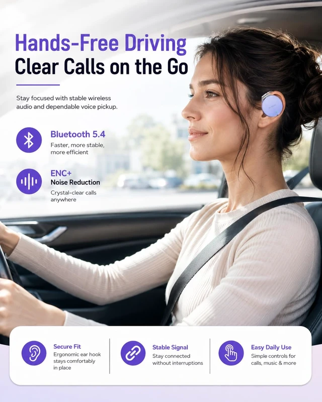 Alt view image 4 of 7 - On Ear Headphones Bluetooth 5.4, Noise Cancelling Open Ear Headphones Wireless, Water-Drop Shaped Clip On Sport Headset Bluetooth with 4 Microphone, Comfort Fit Earphones with Long Battery Life