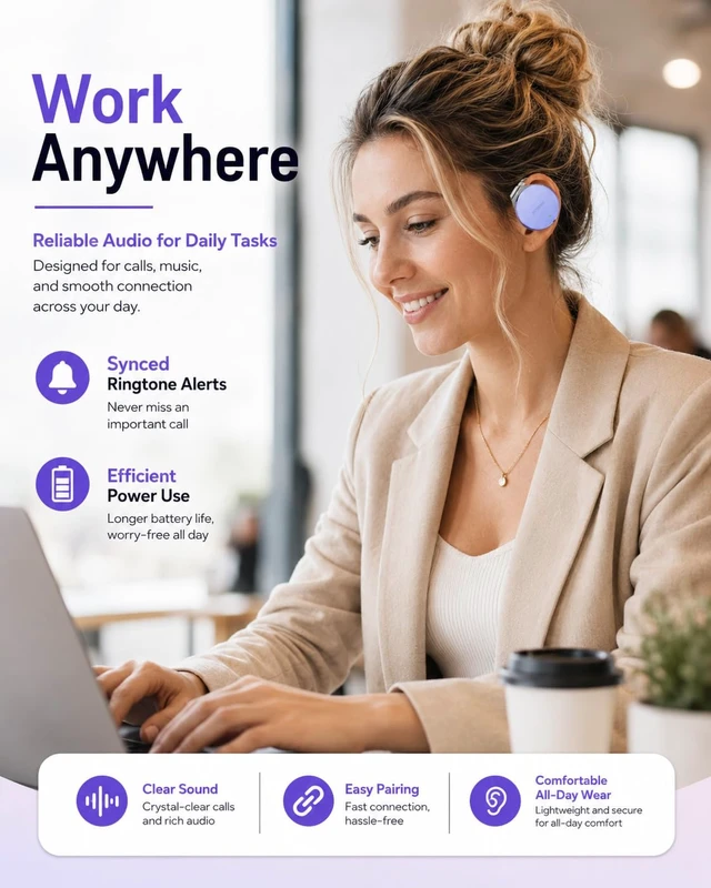 Alt view image 6 of 7 - On Ear Headphones Bluetooth 5.4, Noise Cancelling Open Ear Headphones Wireless, Water-Drop Shaped Clip On Sport Headset Bluetooth with 4 Microphone, Comfort Fit Earphones with Long Battery Life