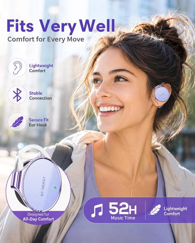 Alt view image 7 of 7 - On Ear Headphones Bluetooth 5.4, Noise Cancelling Open Ear Headphones Wireless, Water-Drop Shaped Clip On Sport Headset Bluetooth with 4 Microphone, Comfort Fit Earphones with Long Battery Life