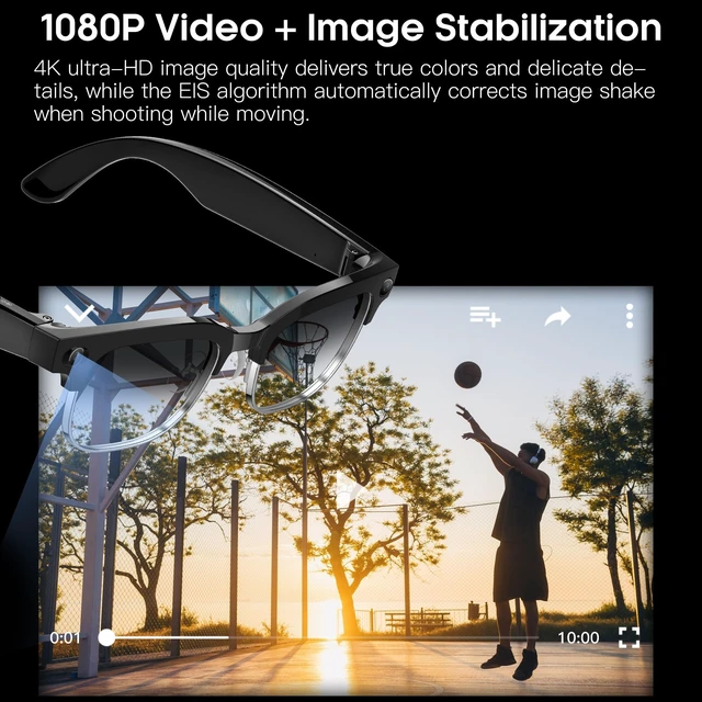 Alt view image 2 of 7 - AI Smart Glasses with 8MP Camera 1080P HD Video & 4K Photo, Audio Recording Sunglasses with Real Time AI Translation, Open-Ear Audio, Voice Assistant, 290mAh Bluetooth Glasses for Men & Women