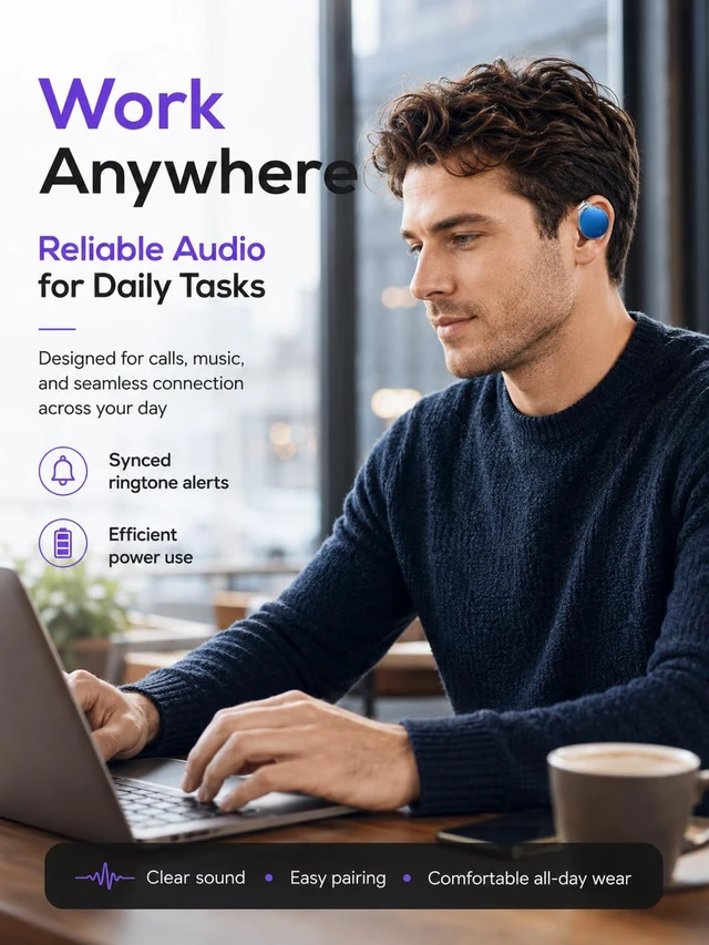 Alt view image 2 of 7 - On Ear Headphones Bluetooth 5.4, Noise Cancelling Open Ear Headphones Wireless, Water-Drop Shaped Clip On Sport Headset Bluetooth with 4 Microphone, Comfort Fit Earphones with Long Battery Life