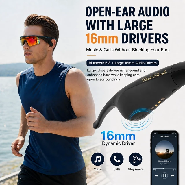 Alt view image 2 of 7 - Bluetooth Sunglasses, Polarized UV400 Open-Ear Audio Glasses Smart Glasses, 8H Playtime, Hands-Free Calls, Music & Voice Control, 52g Lightweight TR90 Frame, IPX5 Waterproof Sport Fit
