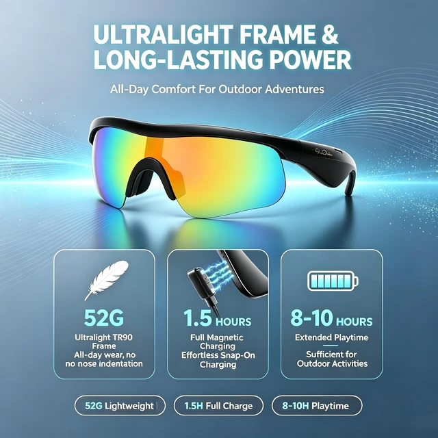 Alt view image 3 of 7 - Bluetooth Sunglasses, Polarized UV400 Open-Ear Audio Glasses Smart Glasses, 8H Playtime, Hands-Free Calls, Music & Voice Control, 52g Lightweight TR90 Frame, IPX5 Waterproof Sport Fit