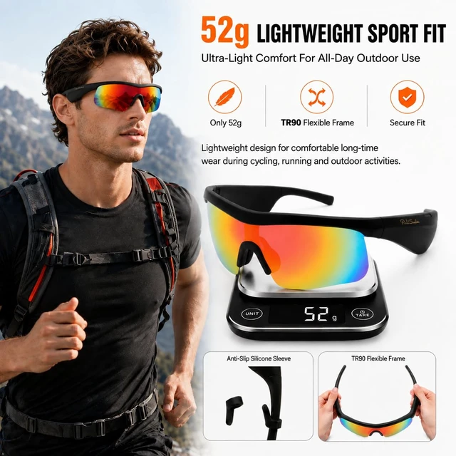 Alt view image 4 of 7 - Bluetooth Sunglasses, Polarized UV400 Open-Ear Audio Glasses Smart Glasses, 8H Playtime, Hands-Free Calls, Music & Voice Control, 52g Lightweight TR90 Frame, IPX5 Waterproof Sport Fit