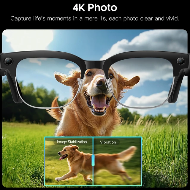 Alt view image 4 of 7 - AI Smart Glasses with 8MP Camera 1080P HD Video & 4K Photo, Audio Recording Sunglasses with Real Time AI Translation, Open-Ear Audio, Voice Assistant, 290mAh Bluetooth Glasses for Men & Women