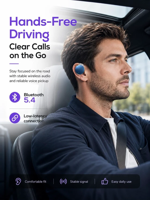 Alt view image 7 of 7 - On Ear Headphones Bluetooth 5.4, Noise Cancelling Open Ear Headphones Wireless, Water-Drop Shaped Clip On Sport Headset Bluetooth with 4 Microphone, Comfort Fit Earphones with Long Battery Life