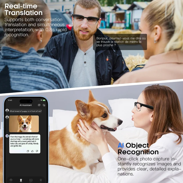 Alt view image 5 of 7 - AI Smart Glasses with 8MP Camera 1080P HD Video & 4K Photo, Audio Recording Sunglasses with Real Time AI Translation, Open-Ear Audio, Voice Assistant, 290mAh Bluetooth Glasses for Men & Women