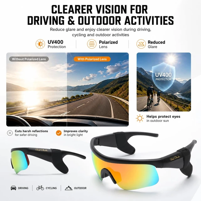 Alt view image 5 of 7 - Bluetooth Sunglasses, Polarized UV400 Open-Ear Audio Glasses Smart Glasses, 8H Playtime, Hands-Free Calls, Music & Voice Control, 52g Lightweight TR90 Frame, IPX5 Waterproof Sport Fit