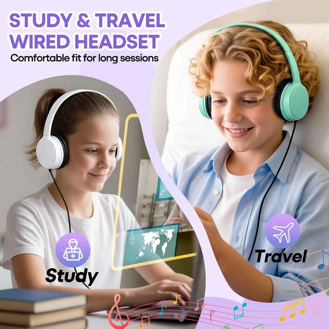 Alt view image 7 of 7 - 20 Pack Kids Wired Headphones for School Classroom, Durable On-Ear Headsets Bulk Set with 3.5mm Audio Jack for Chromebook, Tablet, Laptop, Classroom Supplies - Assorted Colors