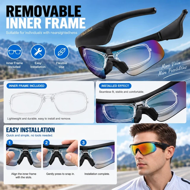 Alt view image 7 of 7 - Bluetooth Sunglasses, Polarized UV400 Open-Ear Audio Glasses Smart Glasses, 8H Playtime, Hands-Free Calls, Music & Voice Control, 52g Lightweight TR90 Frame, IPX5 Waterproof Sport Fit