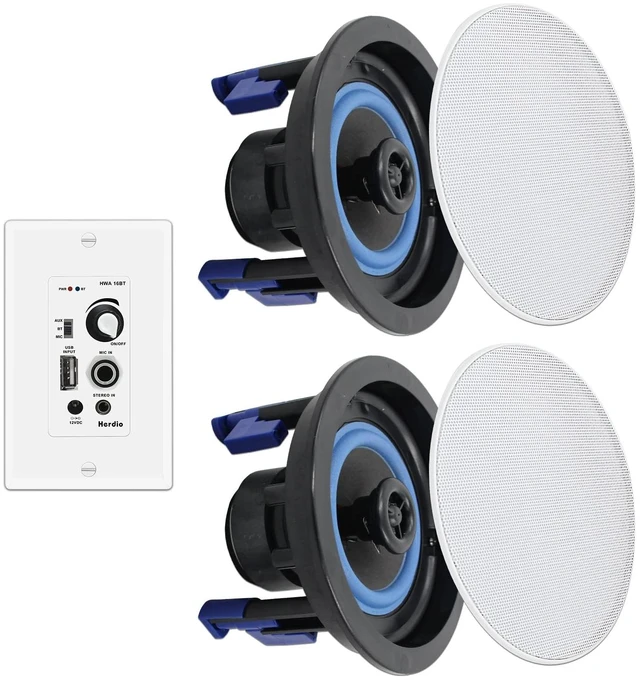 Main image of 4 Inch Bluetooth Ceiling Speakers 160W Flush Mount in Wall Amplifier Receiver Suitable for Indoor Home & Covered Outdoor Porch (Pairs)