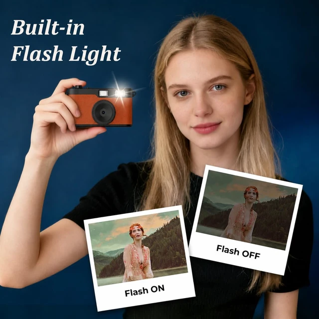 Alt view image 6 of 7 - Screen-Free Digital Camera, Reusable 12MP Retro Camera for Summer Camp Screenless Digital Camera with Flash, OTG Photo Transfer, DIY Filters and 8GB Memory Card, for Travel and Parties (Brown)