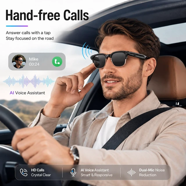 Alt view image 7 of 7 - AI Smart Glasses with Camera, 4K Video & 8MP Photo Capture (Rose Gold Half Real-Time Translation, AI Assistant, Object Recognition, Open-Ear Audio & Calls for Travel, Vlogging & Business