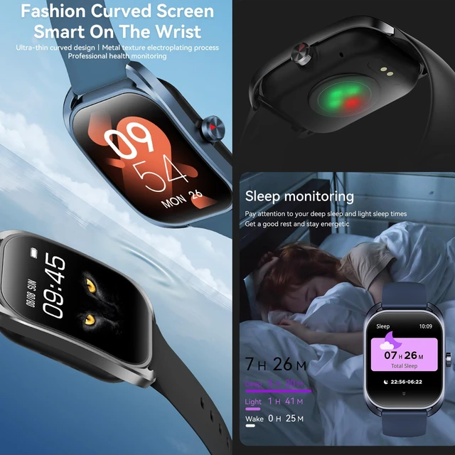 Alt view image 2 of 7 - Smart Watches for Men(Answer/Make Call), 2.01" Curved Screen HD Fitness Tracker Watch with Blood Pressure/Heart Rate Monitor, SpO2, 100+ Sports Fitness Smart Watch for Android/iOS Phones (Blue)