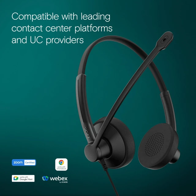 Alt view image 4 of 7 - Impact 100 UC Stereo USB-C+A Headset with Microphone, Universal Communications, Noise-Cancelling Mic, Lightweight, Call Control, USB Adapter, Soft Earpads, Professional Business Use