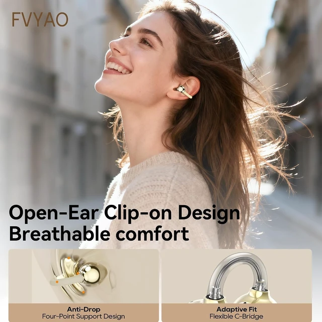Alt view image 3 of 7 - Open Ear Clip on Earbuds Bluetooth Headphones Wireless Ear Buds Bluetooth 5.4 LED Digital Display IPX5 Waterproof HiFi Stereo 36H Playtime Comfortable Lightweight
