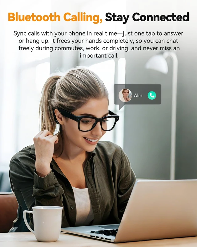 Alt view image 5 of 7 - AI Smart Glasses with Camera, Translation, Video Audio Recording,Music AI ChatGPT, Noise Canceling, Blue Light Lenses for Women Men (Traval Business)