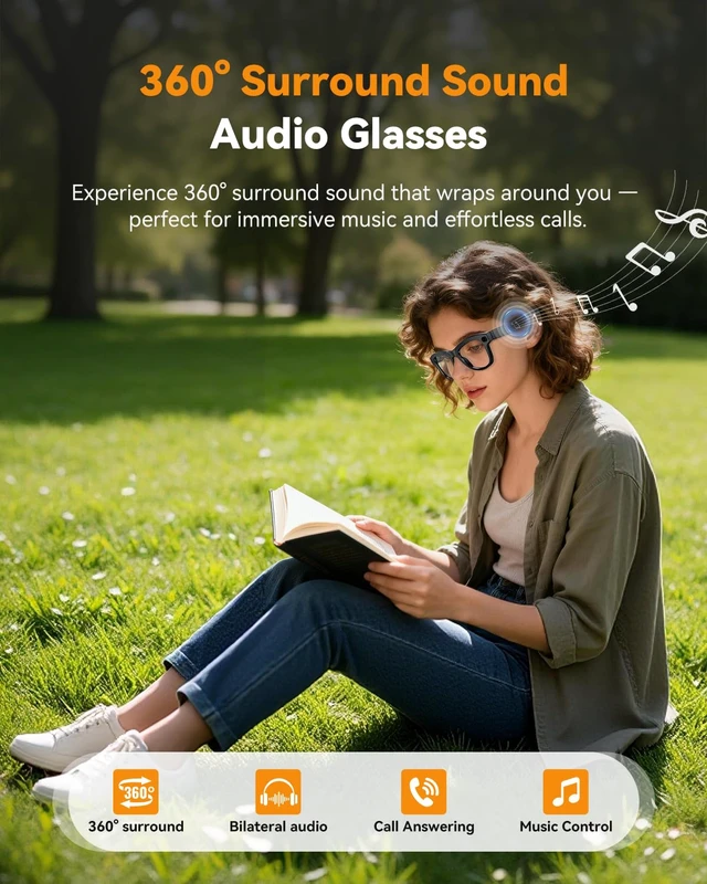 Alt view image 6 of 7 - AI Smart Glasses with Camera, Translation, Video Audio Recording,Music AI ChatGPT, Noise Canceling, Blue Light Lenses for Women Men (Traval Business)
