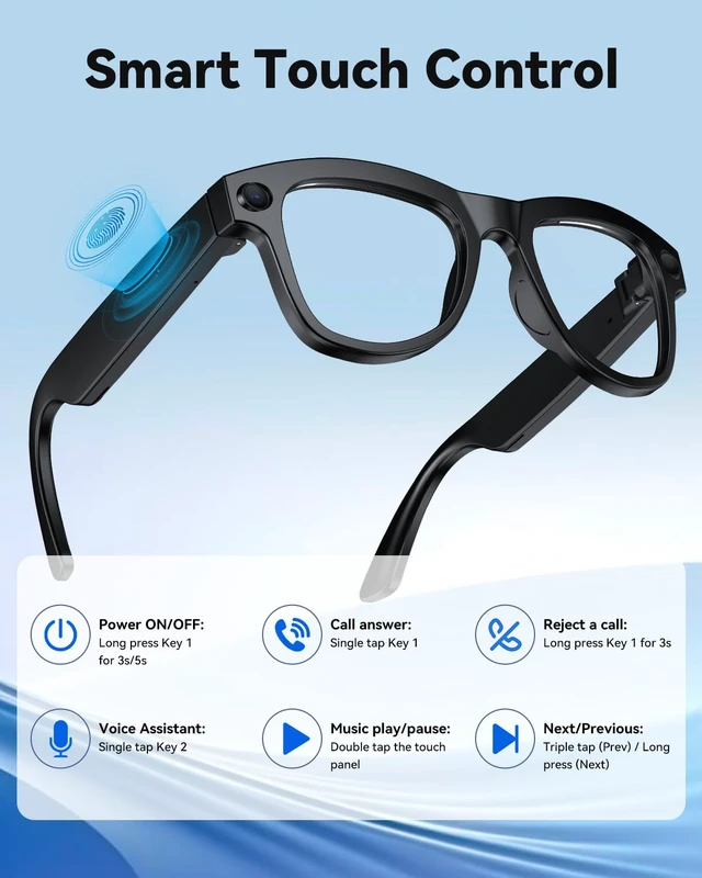 Alt view image 7 of 7 - AI Smart Glasses with Camera, Translation, Video Audio Recording,Music AI ChatGPT, Noise Canceling, Blue Light Lenses for Women Men (Traval Business)