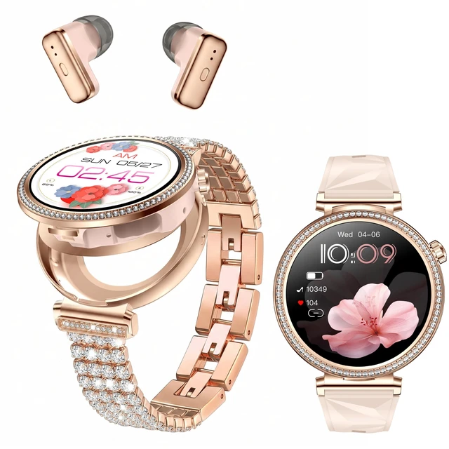 Main image of Smart Watches with Earbuds for Women Android/iPhone, Answer Call Fitness Tracker /Sleep Tracker/Step Counter/Heart Rate/SpO2 Monitor, Health Watch for 100+ Sports Modes,2 Changeable Bands
