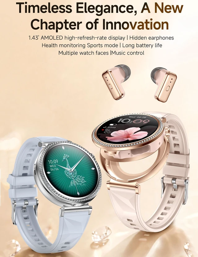 Alt view image 3 of 7 - Smart Watches with Earbuds for Women Android/iPhone, Answer Call Fitness Tracker /Sleep Tracker/Step Counter/Heart Rate/SpO2 Monitor, Health Watch for 100+ Sports Modes,2 Changeable Bands