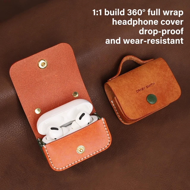 Alt view image 2 of 7 - Handmade Cowhide Suitable for AirPods Pro 3 Protective Case, Full Grain Leather, Minimalist Design, with Lanyard Compatible(Golden Brown)