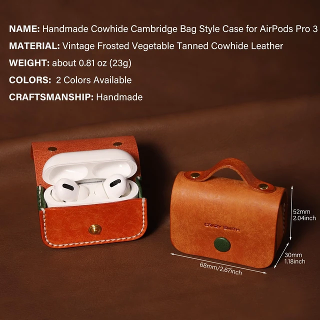 Alt view image 4 of 7 - Handmade Cowhide Suitable for AirPods Pro 3 Protective Case, Full Grain Leather, Minimalist Design, with Lanyard Compatible(Golden Brown)