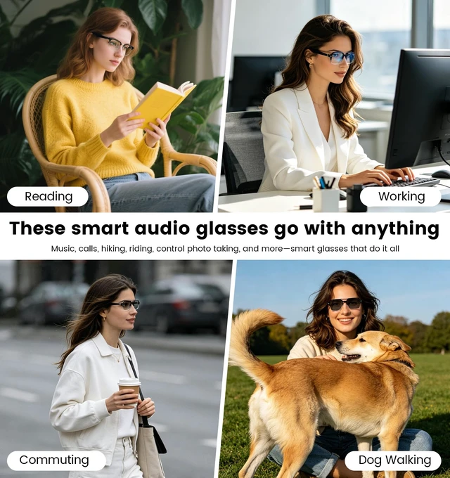 Alt view image 7 of 7 - Smart Audio Bluetooth Glasses for Men & Women Wear-Induction Auto On/Off, Photochromic + Blue Light Blocking Interchangeable Frames, AI Real-Time Translation Smart Sunglasses, Hands-Free Calls