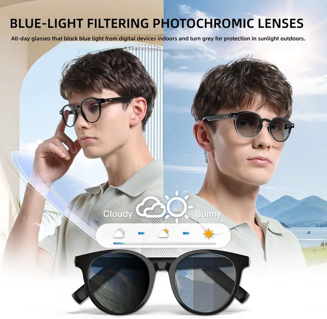 Alt view image 5 of 7 - AI Glasses for Men & Women, Smart Glasses Powered by ChatGPT with 145-Language Translation,Bluetooth 5.4 Glasses, Polarized & Photochromic Lenses, 11H Music Play for Driving and Daily Use