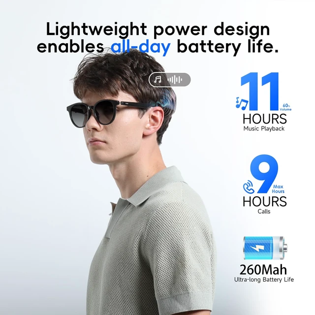Alt view image 6 of 7 - AI Glasses for Men & Women, Smart Glasses Powered by ChatGPT with 145-Language Translation,Bluetooth 5.4 Glasses, Polarized & Photochromic Lenses, 11H Music Play for Driving and Daily Use