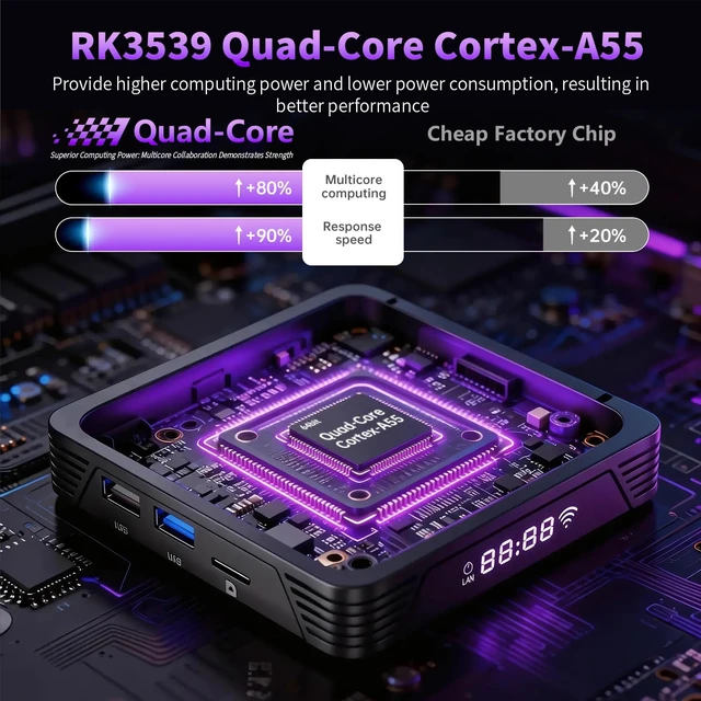 Alt view image 3 of 7 - Android TV Box 14.0, 4GB RAM 32GB ROM RK3539 Quad-Core, Dual WiFi 6, 4K USB 2.0/USB 3.0, Bluetooth 5.4, Smart TV Box Supports 64GB Micro SD, Voice Remote,10/100M Ethernet