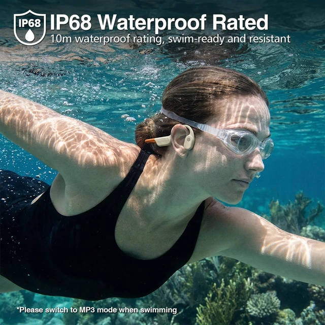 Alt view image 4 of 7 - Diving & Swimming Bone Conduction Headphones IP68 Waterproof, Open-Ear, Built-in MP3 & Bluetooth 6.0, Magnetic Charging, TUV Certified 10m Diving, 15H Playback Orange