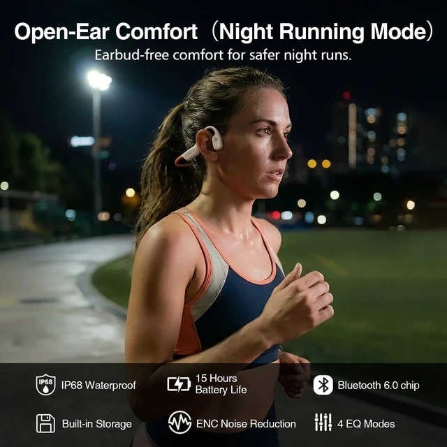 Alt view image 6 of 7 - Diving & Swimming Bone Conduction Headphones IP68 Waterproof, Open-Ear, Built-in MP3 & Bluetooth 6.0, Magnetic Charging, TUV Certified 10m Diving, 15H Playback Orange