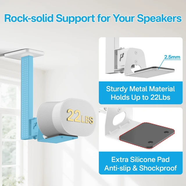 Alt view image 4 of 6 - 2 Pack Swivel and Tilt Ceiling Speaker Mount for Sonos Era 300 Ceiling Mount White - Heavy Duty Speaker Ceiling Mount for Sonos Era 300 Mount Bracket to Enhance Audio Experience, White