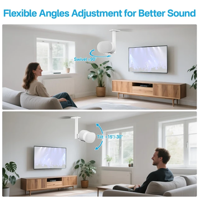 Alt view image 3 of 6 - 2 Pack Swivel and Tilt Ceiling Speaker Mount for Sonos Era 300 Ceiling Mount White - Heavy Duty Speaker Ceiling Mount for Sonos Era 300 Mount Bracket to Enhance Audio Experience, White